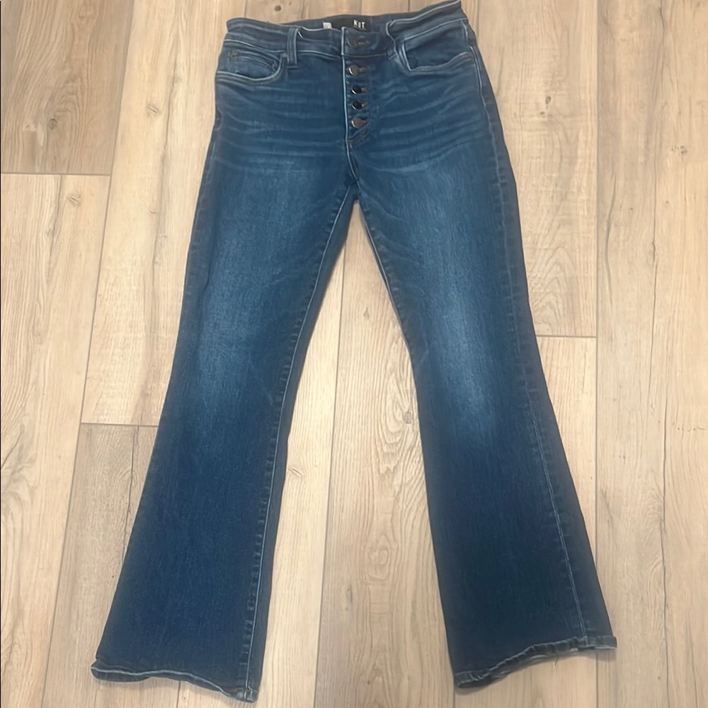 Blue Flare Wide Leg Jeans with Subtle Fading